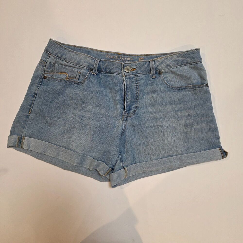 Faded Glory 14 Denim Shorts Light Wash Cuffed Jean Shorts Y2K 90s Mom Jorts